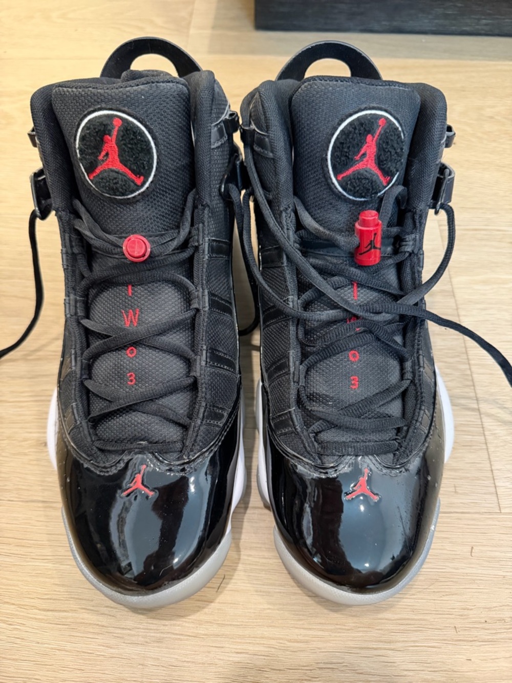 Jordan Black and Red High-Top Sneakers - Jumpman Detail size 10